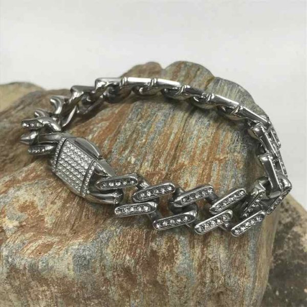 Wholesale Stainless Steel Cuban Link Chain Bling Hip Hop Bracelet 18K Gold Plated 316 Stainless Steel Cuban Link Bracelet