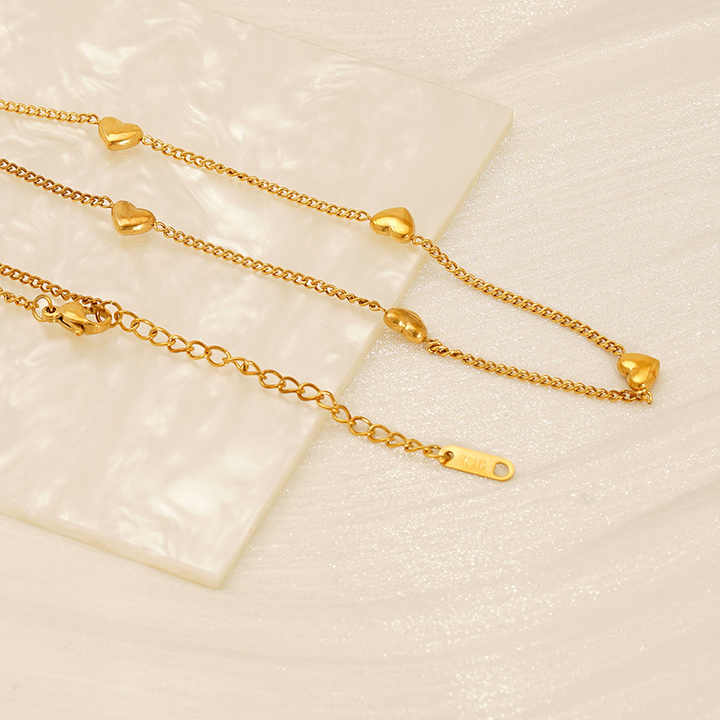 Fashion Sweet Wind All Match Heart Necklace Female Niche Design love Titanium Steel Gold-plated Bracelet Set