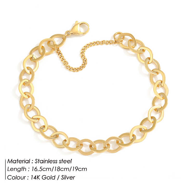 Wholesale Bulk Link O Shape Geometric Chain Bracelet Chain Gold Plated Silver Fashion Punk Link Chain Bracelet for Women