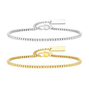 Minimalist Trendy Women's Stainless Steel Gold Plated Box Chain Bracelet with Extension Chain