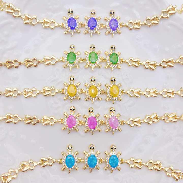 Wholesale Ice Crystal Bracelet 14k Gold Laminated Diamond Jewelry Fashion Zircon Turtle Kid Bracelet Pulsera Laminada En Oro