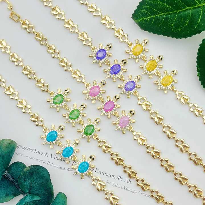 Wholesale Ice Crystal Bracelet 14k Gold Laminated Diamond Jewelry Fashion Zircon Turtle Kid Bracelet Pulsera Laminada En Oro