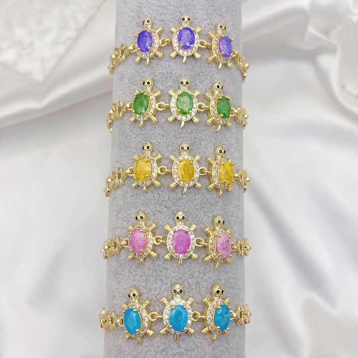 Wholesale Ice Crystal Bracelet 14k Gold Laminated Diamond Jewelry Fashion Zircon Turtle Kid Bracelet Pulsera Laminada En Oro