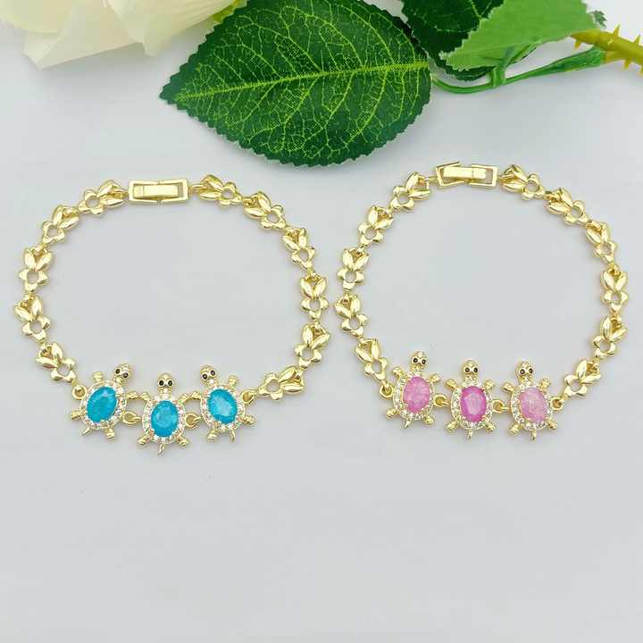 Wholesale Ice Crystal Bracelet 14k Gold Laminated Diamond Jewelry Fashion Zircon Turtle Kid Bracelet Pulsera Laminada En Oro