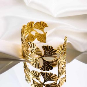 Women's Trendy Stainless Steel Gold Plated Cuff Bracelet Open Chain Link Fashion Jewelry