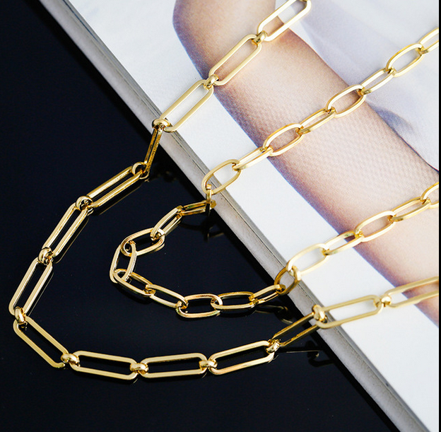 Popular Fashion Stainless Steel Gold Paperclip Bold Link Chain Bracelet Women