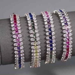 Elegant Rhodium Plated Cubic Zirconia Tennis Bracelet for Women - Romantic Copper Alloy Chain Link Jewelry