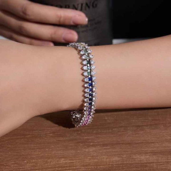 Cubic Zirconia Trendy Alloy Chain Link Charm Bracelets Wholesale Women's Rhodium Tennis Bracelet Jewelry