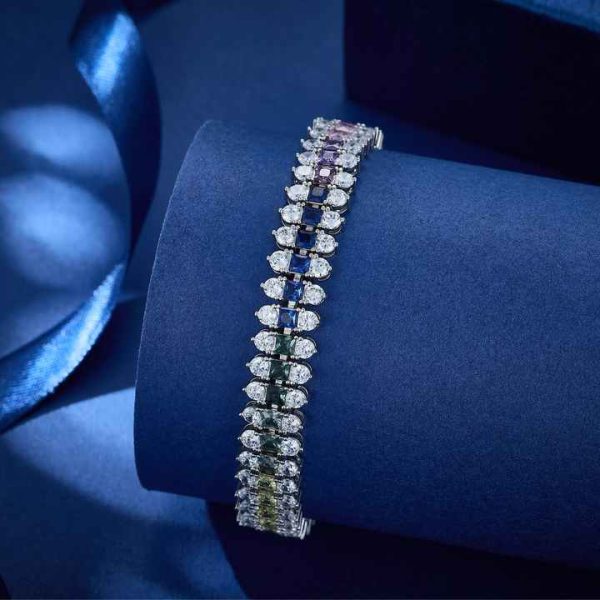 Cubic Zirconia Trendy Alloy Chain Link Charm Bracelets Wholesale Women's Rhodium Tennis Bracelet Jewelry