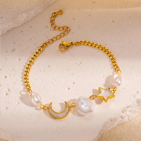 Simple High Sense Fashion Niche Geometric Disc Mother-of-pearl Titanium Steel Bracelet Star Moon Design Jewelry