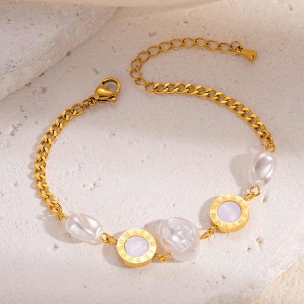 Simple High Sense Fashion Niche Geometric Disc Mother-of-pearl Titanium Steel Bracelet Star Moon Design Jewelry