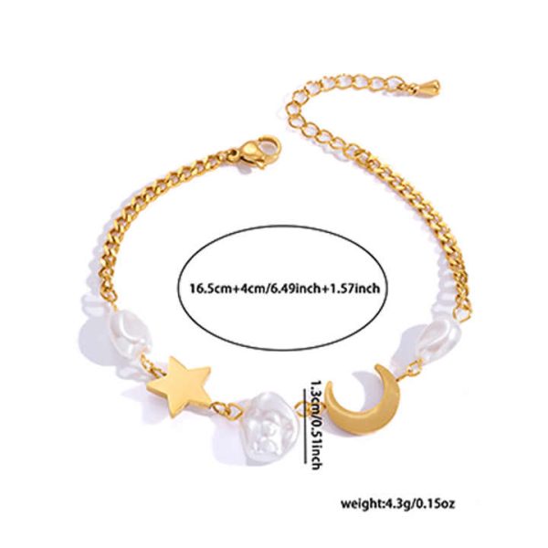 Simple High Sense Fashion Niche Geometric Disc Mother-of-pearl Titanium Steel Bracelet Star Moon Design Jewelry