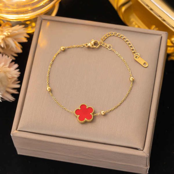 Popular 18K Gold Plated Shell Bracelet Titanium Steel Flower Bracelet Fine Chain Link Bracelets Women Fashion Jewelry