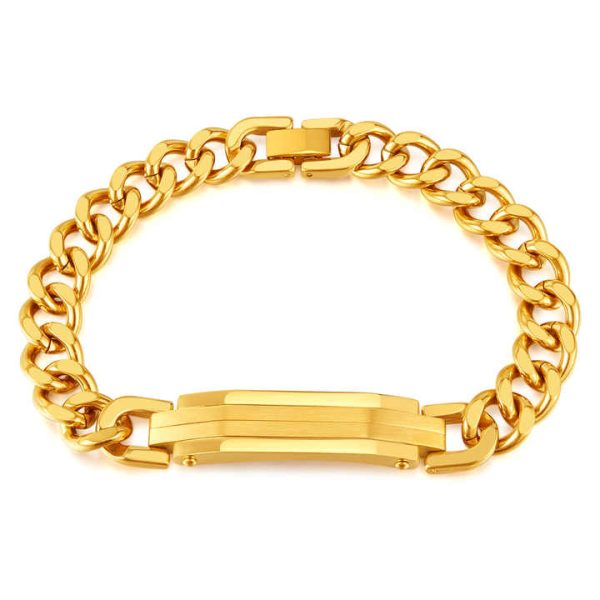 Fashion Luxury Waterproof Anti-Fade Gold Plated Stainless Steel Men's Cuban Chain Link Bracelet Personalized Jewelry