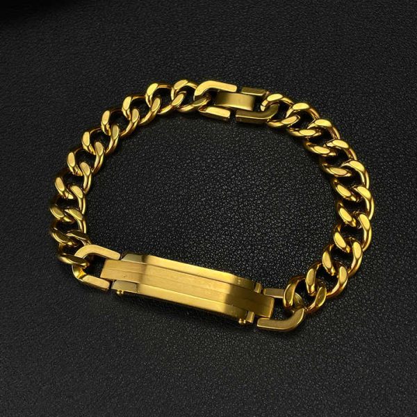 Fashion Luxury Waterproof Anti-Fade Gold Plated Stainless Steel Men's Cuban Chain Link Bracelet Personalized Jewelry