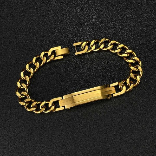 Fashion Luxury Waterproof Anti-Fade Gold Plated Stainless Steel Men's Cuban Chain Link Bracelet Personalized Jewelry