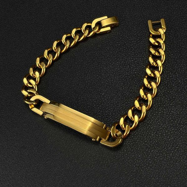 Fashion Luxury Waterproof Anti-Fade Gold Plated Stainless Steel Men's Cuban Chain Link Bracelet Personalized Jewelry
