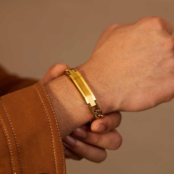 Fashion Luxury Waterproof Anti-Fade Gold Plated Stainless Steel Men's Cuban Chain Link Bracelet Personalized Jewelry