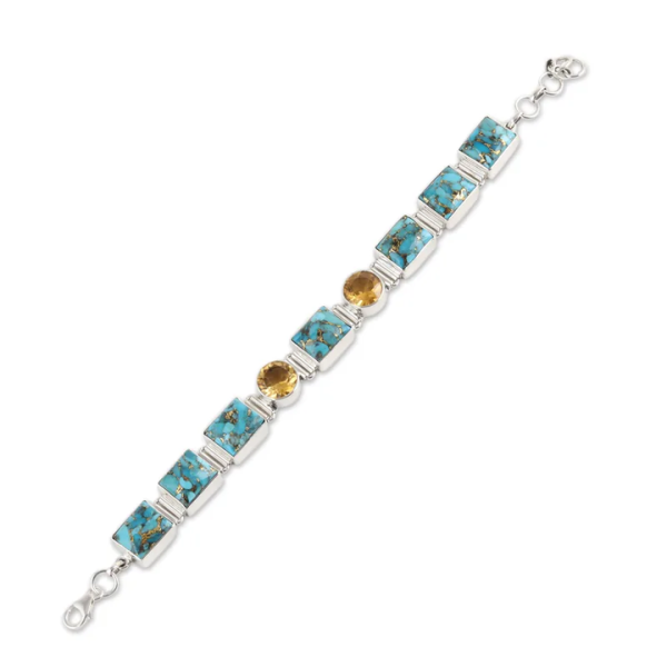Wholesale Boho Minimalist Design Citrine Composite Turquoise Handcrafted Artisan Crafted Fashion Chain Link Bracelet from India