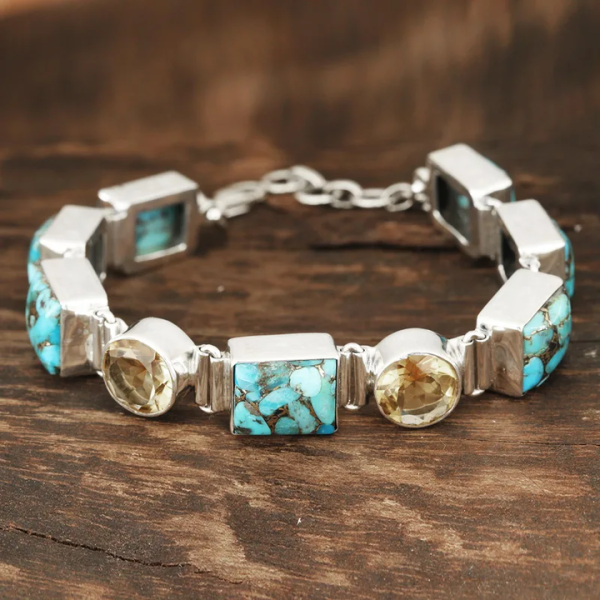 Wholesale Boho Minimalist Design Citrine Composite Turquoise Handcrafted Artisan Crafted Fashion Chain Link Bracelet from India