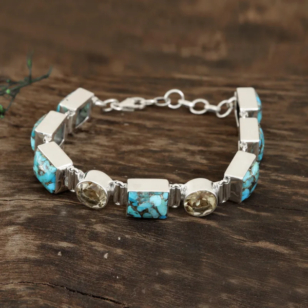 Wholesale Boho Minimalist Design Citrine Composite Turquoise Handcrafted Artisan Crafted Fashion Chain Link Bracelet from India