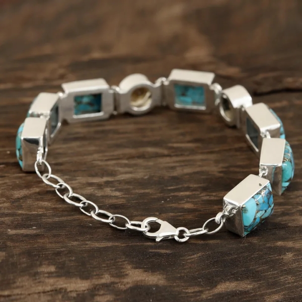Wholesale Boho Minimalist Design Citrine Composite Turquoise Handcrafted Artisan Crafted Fashion Chain Link Bracelet from India