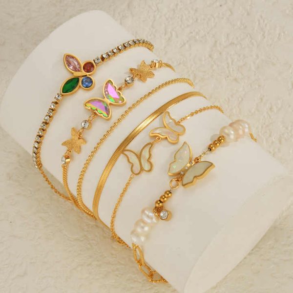 FY Fashion Jewelry Bracelets Tennis Snake Linked Chain Freshwater Pearl Gemstone Butterfly Pendant Charm Bracelets for Women
