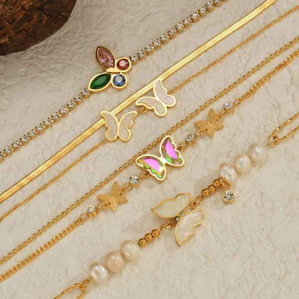 FY Fashion Jewelry Bracelets Tennis Snake Linked Chain Freshwater Pearl Gemstone Butterfly Pendant Charm Bracelets for Women