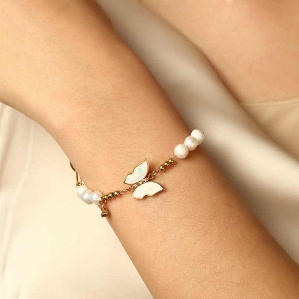 FY Fashion Jewelry Bracelets Tennis Snake Linked Chain Freshwater Pearl Gemstone Butterfly Pendant Charm Bracelets for Women