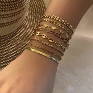 Trendy Stainless Steel 18K Gold Plated Chain Bracelet Jewelry for Women and Girls