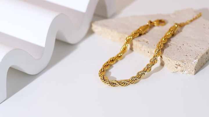 5mm Twisted Cable Chain Bracelet for Women - Stainless Steel Rope Chain Casual Sporty Jewelry Accessories