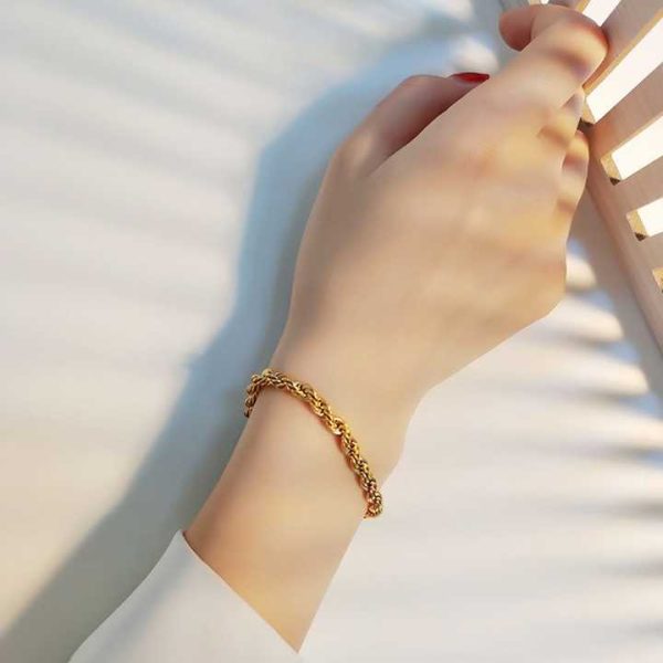 Trendy 5mm Twisted Cable Chain Bracelet Jewelry 18K Gold Stainless Steel Rope Chain Bracelet for Women Accessories