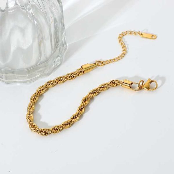 Trendy 5mm Twisted Cable Chain Bracelet Jewelry 18K Gold Stainless Steel Rope Chain Bracelet for Women Accessories