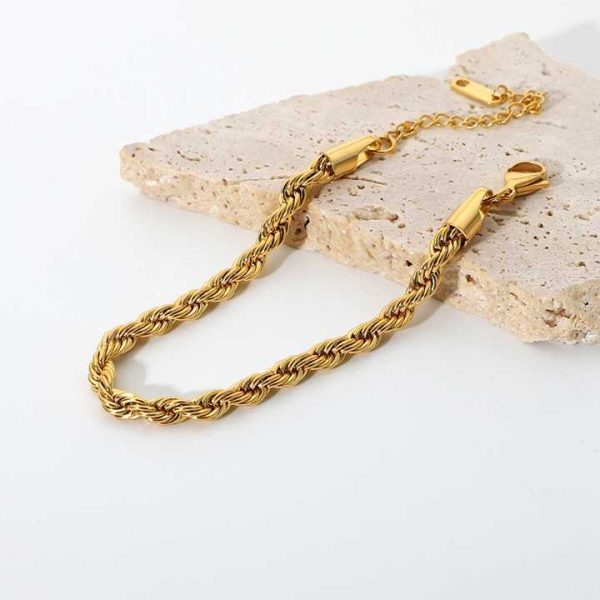 Trendy 5mm Twisted Cable Chain Bracelet Jewelry 18K Gold Stainless Steel Rope Chain Bracelet for Women Accessories