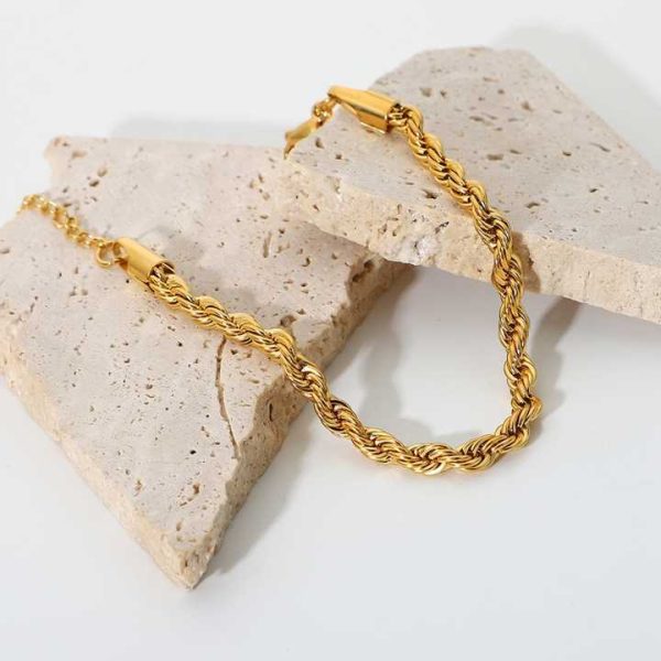 Trendy 5mm Twisted Cable Chain Bracelet Jewelry 18K Gold Stainless Steel Rope Chain Bracelet for Women Accessories