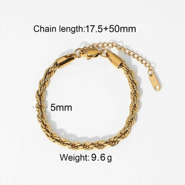Trendy 5mm Twisted Cable Chain Bracelet Jewelry 18K Gold Stainless Steel Rope Chain Bracelet for Women Accessories