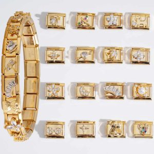 Romantic 18K Gold Plated Stainless Steel Link Charm Bracelet for Anniversary Gifts