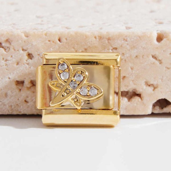 Fashion Italian Link Charms Gold Stainless Steel Rhinestone Gold Plated Italian Charm Bracelet with Diamonds