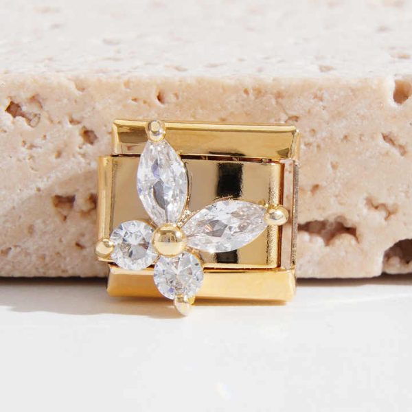 Fashion Italian Link Charms Gold Stainless Steel Rhinestone Gold Plated Italian Charm Bracelet with Diamonds
