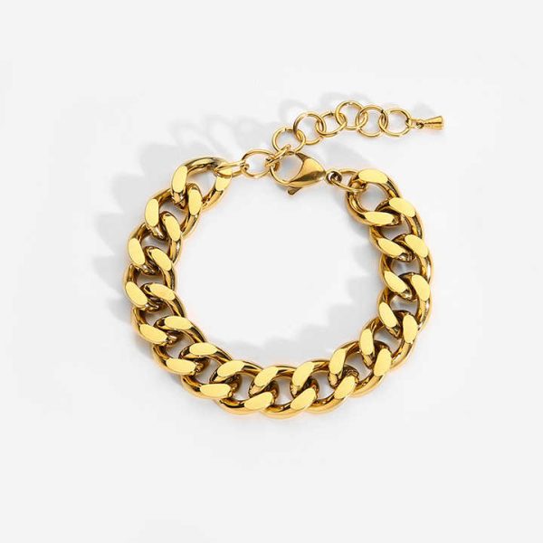 INS 12MM Cuban Chain Bracelet Stainless Steel Punk 18K Gold Plated Bracelet for Women Men