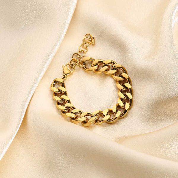 INS 12MM Cuban Chain Bracelet Stainless Steel Punk 18K Gold Plated Bracelet for Women Men