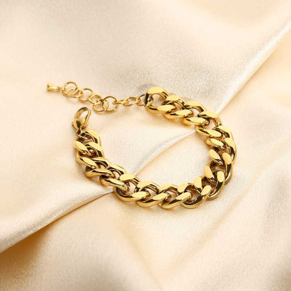 INS 12MM Cuban Chain Bracelet Stainless Steel Punk 18K Gold Plated Bracelet for Women Men