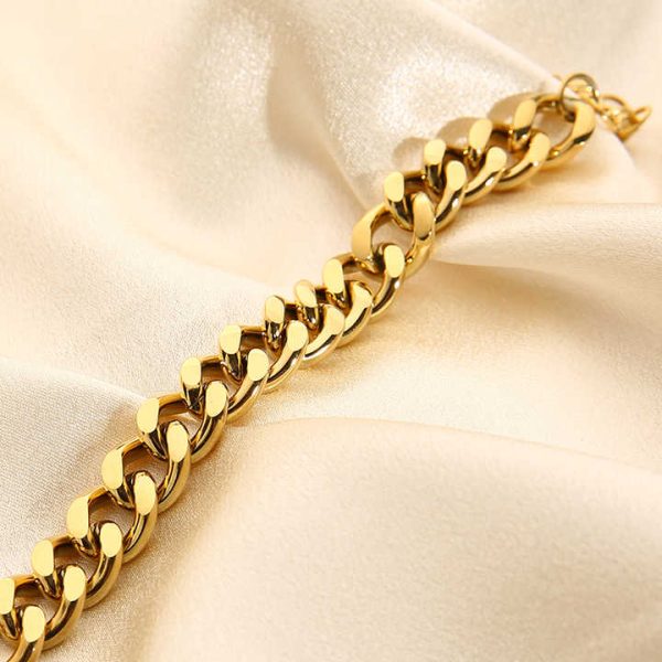 INS 12MM Cuban Chain Bracelet Stainless Steel Punk 18K Gold Plated Bracelet for Women Men