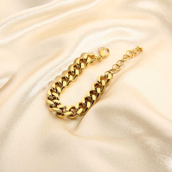 INS 12MM Cuban Chain Bracelet Stainless Steel Punk 18K Gold Plated Bracelet for Women Men