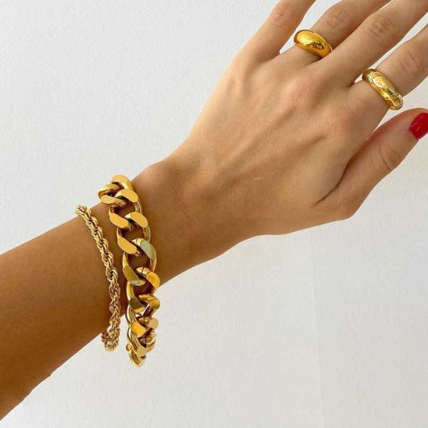 INS 12MM Cuban Chain Bracelet Stainless Steel Punk 18K Gold Plated Bracelet for Women Men