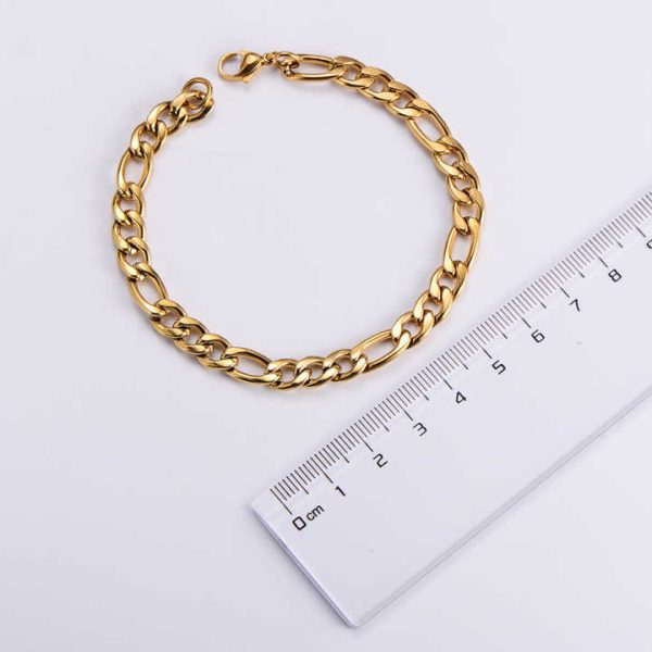 Fashion Jewellery Figaro Link Chain Cuban Men Women Unisex Stainless Steel Gold Bracelet