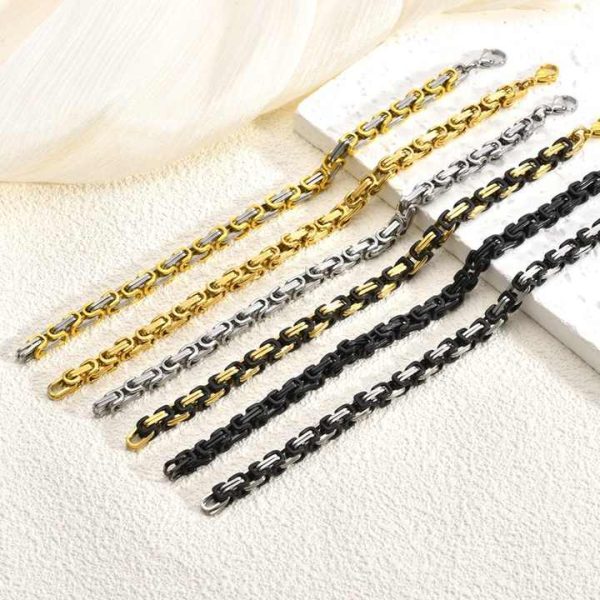 Hot Sale Fashion Jewelry 18K Gold Plated Stainless Steel 4/5/6/8MM Hip Hop Thick Bracelet Chunky Chain Bracelet for Women Men