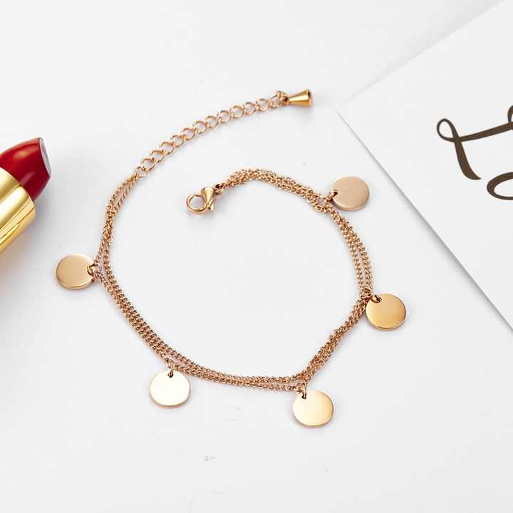 Korean Style Double Layer Titanium Steel Bracelet for Women Fashionable Ins Simple Geometric Metal Glitter Stainless Steel