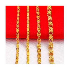Trendy 24K Gold Plated Brass Floral Chain Link Bracelet for Women