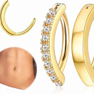 14G Clicker Belly Button Ring for Women ASTM F-136 Titanium CZ Opal Belly Ring Simple Reverse Navel Rings Body Jewelry